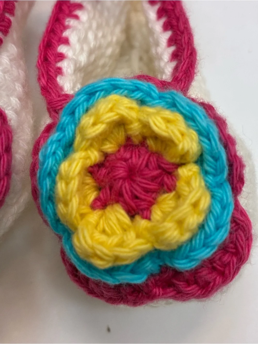 Art Walk Baby Mary Janes Booties - Pink, Yellow & Blue Flower Accent